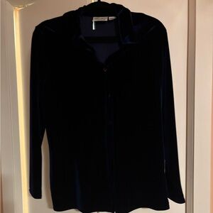 Deep Blue Vintage Velvet Button Up